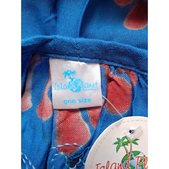 Island Planet Womens  Blouse One Size Blue Floral Embroidered Rayon Boho Peasant - Picture 4 of 8